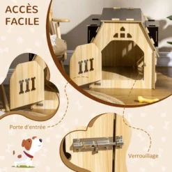 PawHut Niche Chien Design Maison Dim. 54L X 56l X 52H Cm - Porte Verrouillable Motif Os, Fenêtres, Toit - MDF Aspect Bois Clair Noir -Promos Patto Chou Boutique 76658267 5