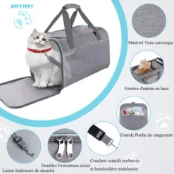 Sac De Transport Pour Animal Chien Chat Avec Bandoulière Réglable, Caisse De Transport Respirant Et Pliable - 453030cm - Gris -Promos Patto Chou Boutique 77724854 3