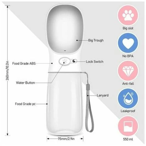 Bouteille D'eau Pour Chien 550ml, Portable Voyage Gourde Avec Bouton Lock Pour Chien, Chat, Animaux De Compagnie Sans BPA 3 Bouteille D'eau Pour Chien 550ml, Portable Voyage Gourde Avec Bouton Lock Pour Chien, Chat, Animaux De Compagnie Sans BPA – Image 3