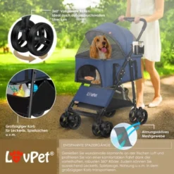 LOVPET® Poussette Pour Chien 2en1 Poussette Pour Chiots Caisse Pour Chien Sac De Transport Pliable Pliable Jusqu'à 20 Kg Poussette Pour Animaux Domestiques Avec Fenêtres En Filet Et Housse De Pluie Po -Promos Patto Chou Boutique 80429222 3