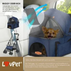 LOVPET® Poussette Pour Chien 2en1 Poussette Pour Chiots Caisse Pour Chien Sac De Transport Pliable Pliable Jusqu'à 20 Kg Poussette Pour Animaux Domestiques Avec Fenêtres En Filet Et Housse De Pluie Po -Promos Patto Chou Boutique 80429222 4