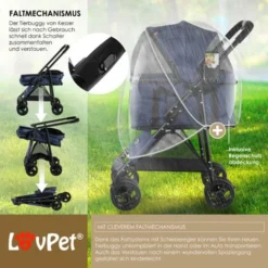 LOVPET® Poussette Pour Chien 2en1 Poussette Pour Chiots Caisse Pour Chien Sac De Transport Pliable Pliable Jusqu'à 20 Kg Poussette Pour Animaux Domestiques Avec Fenêtres En Filet Et Housse De Pluie Po -Promos Patto Chou Boutique 80429222 5