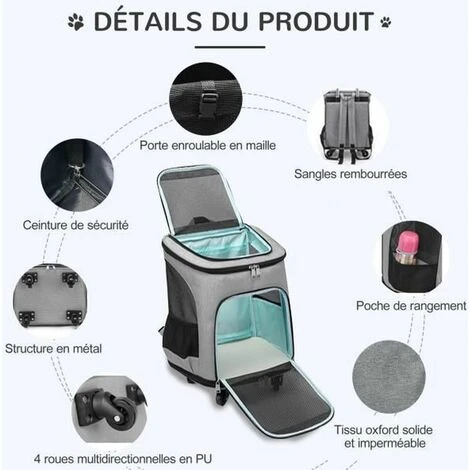 2 En 1 Sac à Dos Pliable Sac De Transport à Roulettes Pour Chien Chat Animaux - Gris - Trolley Chariot 2 2 En 1 Sac à Dos Pliable Sac De Transport à Roulettes Pour Chien Chat Animaux - Gris - Trolley Chariot – Image 2