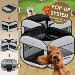LOVPET® Parc Pour Chiots Parc Pour Animaux Pliable Pour Petits Animaux Chiens, Chats Incl. Gamelle Pour Chien Parc Pour Chiens Tissu Oxford Système De Déploiement Intérieur Et Extérieur, Hellgrau / Sc -Promos Patto Chou Boutique 81249223 4