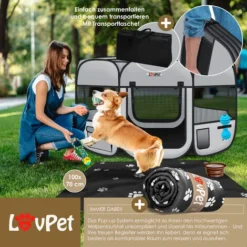 LOVPET® Parc Pour Chiots Parc Pour Animaux Pliable Pour Petits Animaux Chiens, Chats Incl. Gamelle Pour Chien Parc Pour Chiens Tissu Oxford Système De Déploiement Intérieur Et Extérieur, Hellgrau / Sc -Promos Patto Chou Boutique 81249223 5