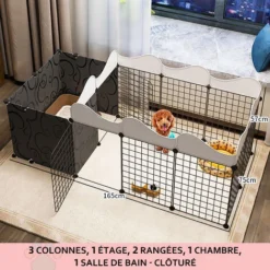 Enclos Pliable Pour Animaux Parc Chien Et Chat, 2 Compartiments, 165 X75x57cm - Noir -Promos Patto Chou Boutique 81436822 5