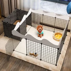 Enclos Pliable Pour Animaux Parc Chien Et Chat, 2 Compartiments, 165 X111x47cm - Noir