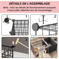 Enclos Pliable Pour Animaux Parc Chien Et Chat, 2 Compartiments, 165 X111x47cm - Noir -Promos Patto Chou Boutique 81436824 4