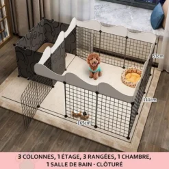 Enclos Pliable Pour Animaux Parc Chien Et Chat, 2 Compartiments, 165 X111x47cm - Noir -Promos Patto Chou Boutique 81436824 5