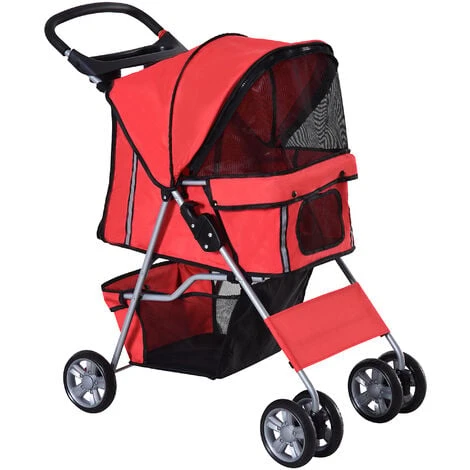 PawHut Poussette Buggy Pliable Animaux Chariot Pliant Chien Chat Porte-gobelet Panier De Rangement Inclus Roues Avec Frein Tissu 600D Oxford Métal Rouge 1 PawHut Poussette Buggy Pliable Animaux Chariot Pliant Chien Chat Porte-gobelet Panier De Rangement Inclus Roues Avec Frein Tissu 600D Oxford Métal Rouge
