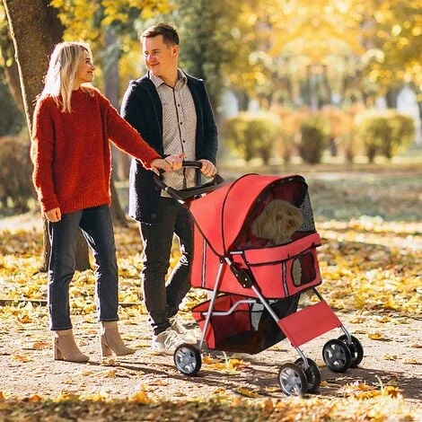 PawHut Poussette Buggy Pliable Animaux Chariot Pliant Chien Chat Porte-gobelet Panier De Rangement Inclus Roues Avec Frein Tissu 600D Oxford Métal Rouge 2 PawHut Poussette Buggy Pliable Animaux Chariot Pliant Chien Chat Porte-gobelet Panier De Rangement Inclus Roues Avec Frein Tissu 600D Oxford Métal Rouge – Image 2