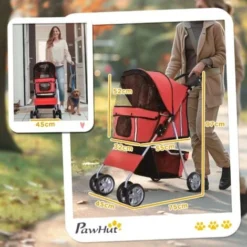 PawHut Poussette Buggy Pliable Animaux Chariot Pliant Chien Chat Porte-gobelet Panier De Rangement Inclus Roues Avec Frein Tissu 600D Oxford Métal Rouge 7 PawHut Poussette Buggy Pliable Animaux Chariot Pliant Chien Chat Porte-gobelet Panier De Rangement Inclus Roues Avec Frein Tissu 600D Oxford Métal Rouge -Promos Patto Chou Boutique 81574551 3