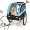 COSTWAY Remorque Velo Pliable Pour Chien Animaux En Oxford Canvas, Poussette De Transport Pour Chien Avec Drapeau, 8 Reflecteurs Et Toit Ouvrant, Charge Max 40 Kg-Bleu