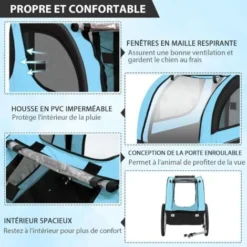 COSTWAY Remorque Velo Pliable Pour Chien Animaux En Oxford Canvas, Poussette De Transport Pour Chien Avec Drapeau, 8 Reflecteurs Et Toit Ouvrant, Charge Max 40 Kg-Bleu -Promos Patto Chou Boutique 81851267 4