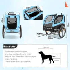 COSTWAY Remorque Velo Pliable Pour Chien Animaux En Oxford Canvas, Poussette De Transport Pour Chien Avec Drapeau, 8 Reflecteurs Et Toit Ouvrant, Charge Max 40 Kg-Bleu -Promos Patto Chou Boutique 81851267 5