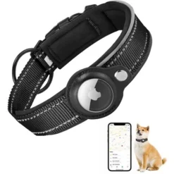 MINKUROW Collier Chien Rembourré Pour Airtag, Collier Pour Chien Réfléchissant Airtag Apple, Air Tag Intégré Pour Petits, Moyens, Grands Chiens, [Noir - Taille S]