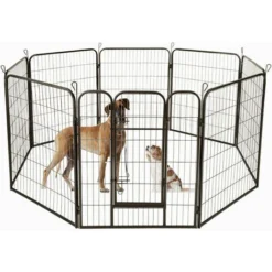 AUFUN Enclos Pour Chiots – Enclos Pour Petits Animaux Et Rongeurs – En 8 éléments (Noir)