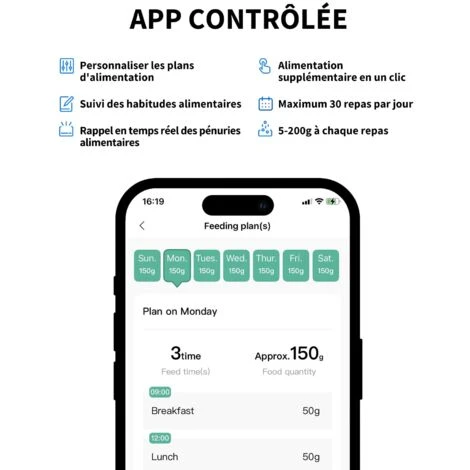 PETKIT Distributeur Automatique De Nourriture Pour Chiens Et Chats - Bol Rotatif Automatique - Contrôle De La Portion Programmable De 5 à 200 G Par Repas Et Enregistreur Vocal 20s-5L 5 PETKIT Distributeur Automatique De Nourriture Pour Chiens Et Chats - Bol Rotatif Automatique - Contrôle De La Portion Programmable De 5 à 200 G Par Repas Et Enregistreur Vocal 20s-5L – Image 5