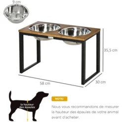 PawHut Gamelle Double Chien Porte-gamelles Surélevé 2 Gamelles Acier Inox. Incluses Plateau Aspect Bois Clair -Promos Patto Chou Boutique 86616594 3