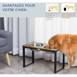 PawHut Gamelle Double Chien Porte-gamelles Surélevé 2 Gamelles Acier Inox. Incluses Plateau Aspect Bois Clair -Promos Patto Chou Boutique 86616594 5