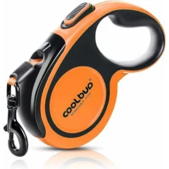 Laisse Chien Enrouleur Pour Gros Chien Jusqu'à 50kg, Ruban En Nylon Solide Extensible à 5M, Rétractable Avec Coutures Réfléchissantes Lumineuses, Frein à Une Main, Pause, Verrouillage (Orange)