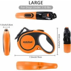 Laisse Chien Enrouleur Pour Gros Chien Jusqu'à 50kg, Ruban En Nylon Solide Extensible à 5M, Rétractable Avec Coutures Réfléchissantes Lumineuses, Frein à Une Main, Pause, Verrouillage (Orange) -Promos Patto Chou Boutique 88332254 5