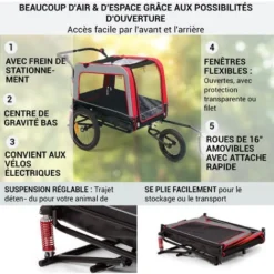 Klarfit Remorque Velo Pour Chien Avec Poussette Chien 2 En 1, Chariot Transport Chiens, Remorque Velo Cargo, Laisse De Sécurité, Remorque Vélo Chiens Petite/Moyenne Taille, Toile 6D, Réflecteurs -Promos Patto Chou Boutique 88716161 3