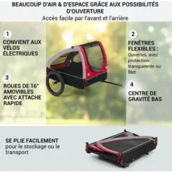 Klarfit Remorque Velo Pour Chien, Chariot Transport Chiens, Remorque Velo Cargo, Laisse De Sécurité, Remorque Vélo Chiens Petite/Moyenne Taille Jusqu'à 45 Kg, Toile 6D, Charette Velo, Reflecteurs -Promos Patto Chou Boutique 88754007 3
