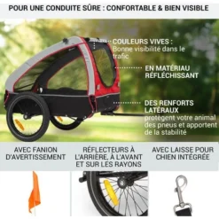 Klarfit Remorque Velo Pour Chien, Chariot Transport Chiens, Remorque Velo Cargo, Laisse De Sécurité, Remorque Vélo Chiens Petite/Moyenne Taille Jusqu'à 45 Kg, Toile 6D, Charette Velo, Reflecteurs -Promos Patto Chou Boutique 88754007 4