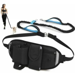 Laisse Pour Chien Main Libre, Élastique Absorption De Choc Ceinture Chien Jogging Avec Sac Banane Réglable Coutures Réfléchissante Laisse Chien Main Libre (Noir)
