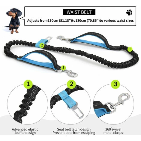 Laisse Pour Chien Main Libre, Élastique Absorption De Choc Ceinture Chien Jogging Avec Sac Banane Réglable Coutures Réfléchissante Laisse Chien Main Libre (Noir) 2 Laisse Pour Chien Main Libre, Élastique Absorption De Choc Ceinture Chien Jogging Avec Sac Banane Réglable Coutures Réfléchissante Laisse Chien Main Libre (Noir) – Image 2