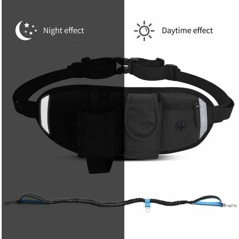 Laisse Pour Chien Main Libre, Élastique Absorption De Choc Ceinture Chien Jogging Avec Sac Banane Réglable Coutures Réfléchissante Laisse Chien Main Libre (Noir) 3 Laisse Pour Chien Main Libre, Élastique Absorption De Choc Ceinture Chien Jogging Avec Sac Banane Réglable Coutures Réfléchissante Laisse Chien Main Libre (Noir) – Image 3