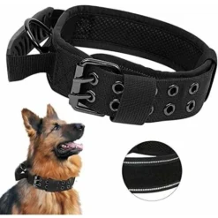 WddnAot Améliorer Collier De Chien Tactique Avec Poignée De Commande, Militaire Collier Réglable Chien Rembourré Pour Chiens De Taille Moyenne Grand Entraînement (L, Noir)