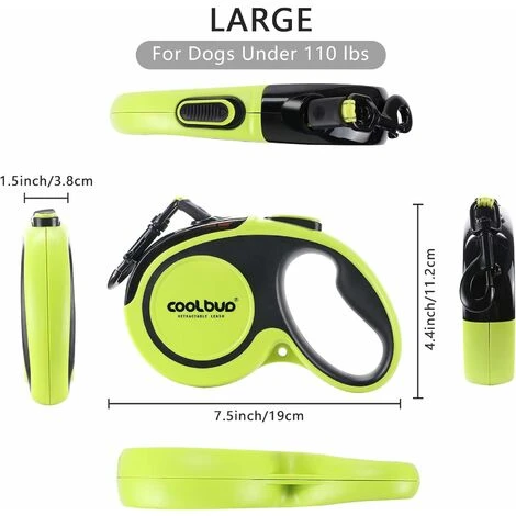 Laisse Chien Enrouleur Pour Gros Chien Jusqu'à 50kg, Ruban En Nylon Solide Extensible à 5M, Rétractable Avec Coutures Réfléchissantes Lumineuses, Frein à Une Main, Pause, Verrouillage (Vert) 5 Laisse Chien Enrouleur Pour Gros Chien Jusqu'à 50kg, Ruban En Nylon Solide Extensible à 5M, Rétractable Avec Coutures Réfléchissantes Lumineuses, Frein à Une Main, Pause, Verrouillage (Vert) – Image 5