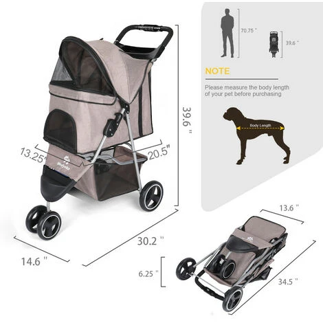 Poussette Pour Chien Pliable,3 Roues Poussette Buggy Pour Chien ,Tissu 600D Oxford Imperméable Avec Panier De Rangement Et Fenêtre En Filet Poussette De Voyage Pour Animaux De Compagnie (Marron) 2 Poussette Pour Chien Pliable,3 Roues Poussette Buggy Pour Chien ,Tissu 600D Oxford Imperméable Avec Panier De Rangement Et Fenêtre En Filet Poussette De Voyage Pour Animaux De Compagnie (Marron) – Image 2