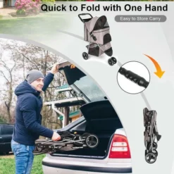 Poussette Pour Chien Pliable,3 Roues Poussette Buggy Pour Chien ,Tissu 600D Oxford Imperméable Avec Panier De Rangement Et Fenêtre En Filet Poussette De Voyage Pour Animaux De Compagnie (Marron) 9 Poussette Pour Chien Pliable,3 Roues Poussette Buggy Pour Chien ,Tissu 600D Oxford Imperméable Avec Panier De Rangement Et Fenêtre En Filet Poussette De Voyage Pour Animaux De Compagnie (Marron) -Promos Patto Chou Boutique 89949203 5