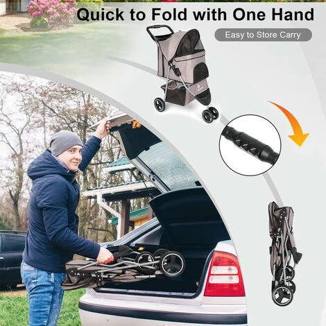 Poussette Pour Chien Pliable,3 Roues Poussette Buggy Pour Chien ,Tissu 600D Oxford Imperméable Avec Panier De Rangement Et Fenêtre En Filet Poussette De Voyage Pour Animaux De Compagnie (Marron) 5 Poussette Pour Chien Pliable,3 Roues Poussette Buggy Pour Chien ,Tissu 600D Oxford Imperméable Avec Panier De Rangement Et Fenêtre En Filet Poussette De Voyage Pour Animaux De Compagnie (Marron) – Image 5