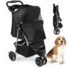 Poussette Pour Chien Pliable,3 Roues Poussette Buggy Pour Chien ,Tissu 600D Oxford Imperméable Avec Panier De Rangement Et Fenêtre En Filet Poussette De Voyage Pour Animaux De Compagnie (Noir)