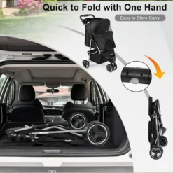 Poussette Pour Chien Pliable,3 Roues Poussette Buggy Pour Chien ,Tissu 600D Oxford Imperméable Avec Panier De Rangement Et Fenêtre En Filet Poussette De Voyage Pour Animaux De Compagnie (Noir) -Promos Patto Chou Boutique 89949213 4