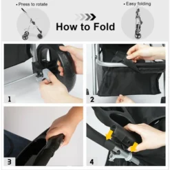 Poussette Pour Chien Pliable,3 Roues Poussette Buggy Pour Chien ,Tissu 600D Oxford Imperméable Avec Panier De Rangement Et Fenêtre En Filet Poussette De Voyage Pour Animaux De Compagnie (Noir) -Promos Patto Chou Boutique 89949213 5