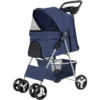 Poussette Buggy Pliable Pour Chien 4 Roues Tissu 600D Oxford Imperméable Avec Panier De Rangement Et Fenêtre En Filet Poussette De Voyage Pour Animaux De Compagnie-Bleu Foncé