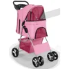 Poussette Buggy Pliable Pour Chien 4 Roues Tissu 600D Oxford Imperméable Avec Panier De Rangement Et Fenêtre En Filet Poussette De Voyage Pour Animaux De Compagnie-Rose