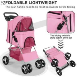 Poussette Buggy Pliable Pour Chien 4 Roues Tissu 600D Oxford Imperméable Avec Panier De Rangement Et Fenêtre En Filet Poussette De Voyage Pour Animaux De Compagnie-Rose -Promos Patto Chou Boutique 90637032 3