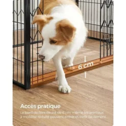 FEANDREA Parc Pour Chien, Clôture, Enclos, Cage, 4 Panneaux Rectangulaires, Porte Coulissante Avec Doubles Verrous, 122 X 80 X 70 Cm, Pour Intérieur, Chiens, Lapins, Noir Par Songmics PPK003B01 -Promos Patto Chou Boutique 90820431 4