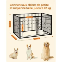 FEANDREA Parc Pour Chien, Clôture, Enclos, Cage, 4 Panneaux Rectangulaires, Porte Coulissante Avec Doubles Verrous, 122 X 80 X 70 Cm, Pour Intérieur, Chiens, Lapins, Noir Par Songmics PPK003B01 -Promos Patto Chou Boutique 90820431 5