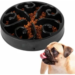 MINKUROW Gamelle Anti Glouton Chat Ou Chien, Plateau Interactif Pour éviter L'Anxiété, Pour Petits Animaux De Compagnie, Moyens Et Grands (Noir)