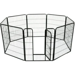 Enclos Et Parc Pour Chien Parc à Chiots Petits Chiens Ajustable Parc Enclos Modulable En Acier Noir 8 Pièces HENGMEI