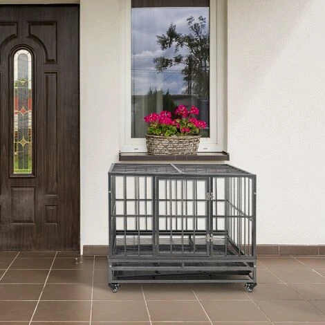 36.5” Cage à Usage Intensif Pour Chien Métal Parc Pour Animaux Clôture Portable Avec Plateau Argenté 3 36.5” Cage à Usage Intensif Pour Chien Métal Parc Pour Animaux Clôture Portable Avec Plateau Argenté – Image 3