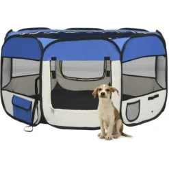 Parc Enclos Pour Animaux Pliable - Chenil Pour Chiens Avec Sac De Transport Bleu 125x125x61cm BV247007 - BonneVie