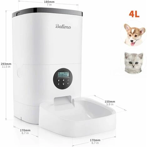 Balimo 4L Distributeur Automatique De Croquettes Pour Chats, Automatique Distributeur Pour Chiens Et Petits Animaux Avec Enregistreur Vocal Et Minuterie Programmable Pour Jusqu'à 4 Repas Par Jour 2 Balimo 4L Distributeur Automatique De Croquettes Pour Chats, Automatique Distributeur Pour Chiens Et Petits Animaux Avec Enregistreur Vocal Et Minuterie Programmable Pour Jusqu'à 4 Repas Par Jour – Image 2